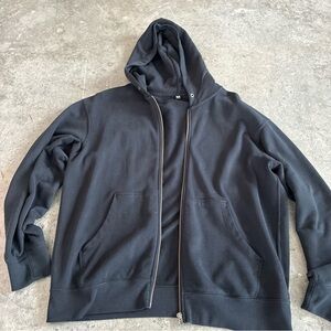 Men's Black Hoodie Sweater Uniqlo Terry looped zip front classic M